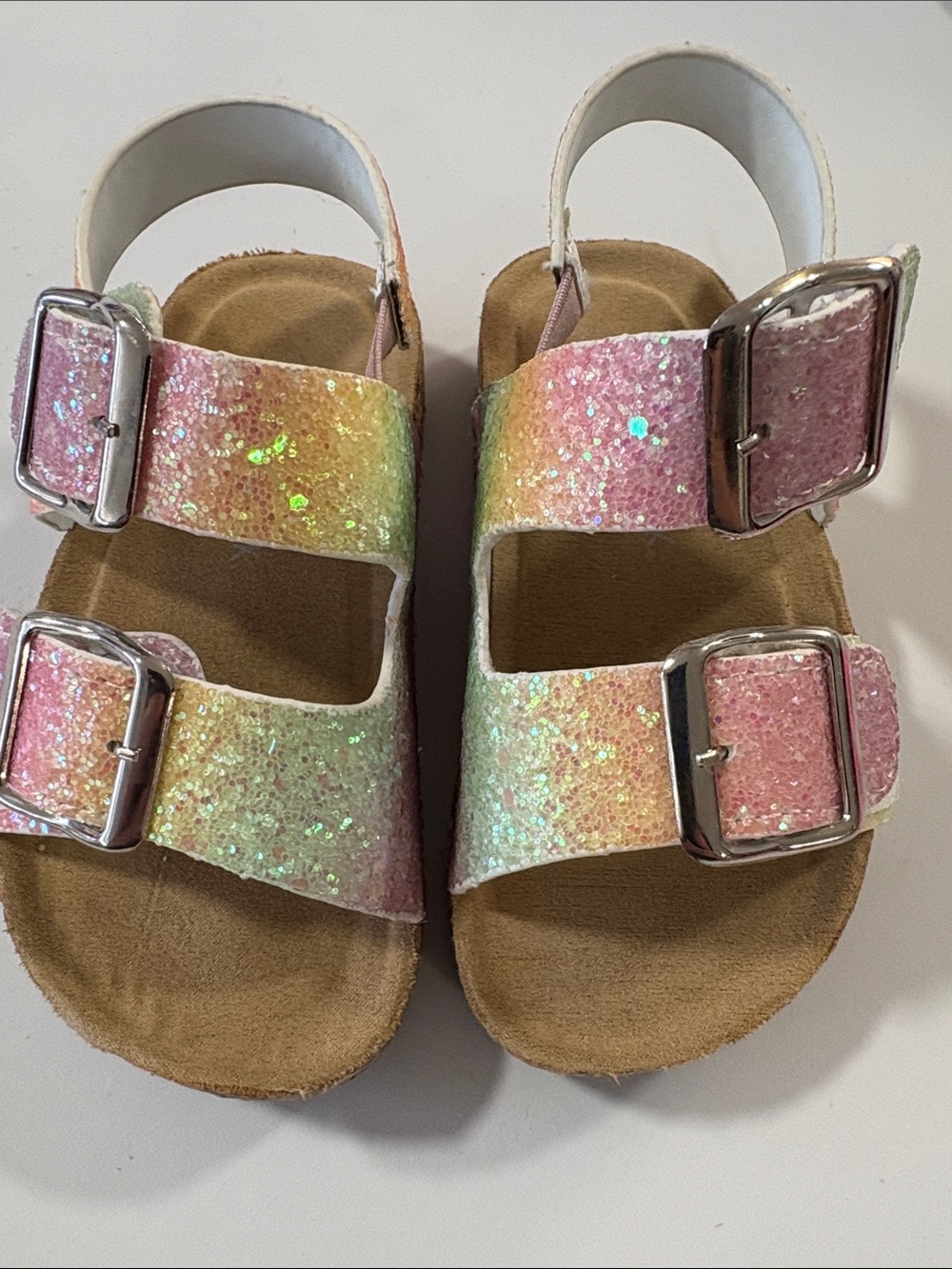 Falls Creek Kids Glitter Double-Buckle Sandals - Pink Rainbow